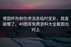 德国杯热刺伤停消息临时变卦，我直接懵了，49图库免费资料大全截图也对上